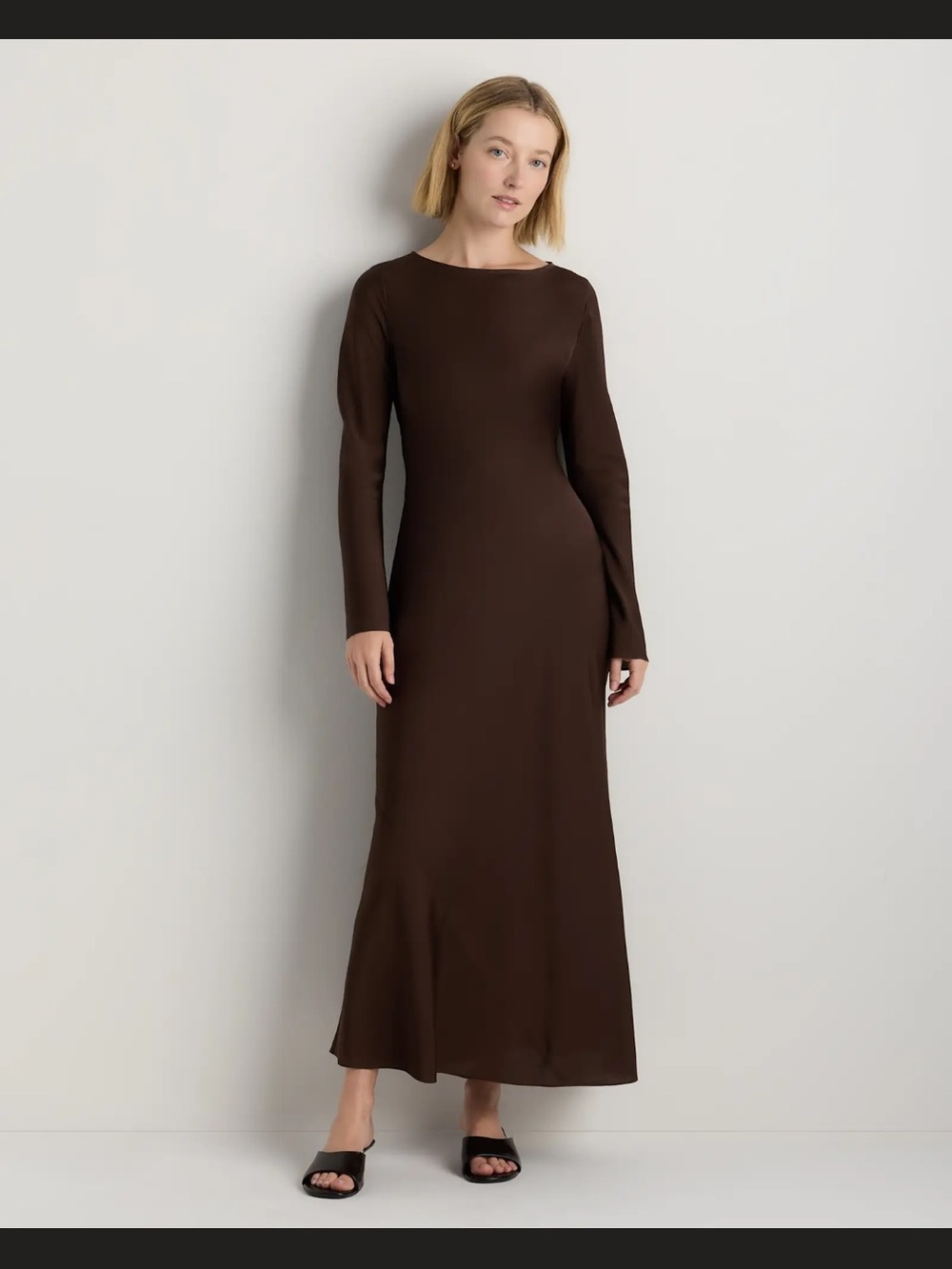 Quince Long Sleeve Maxi Dress in Chocolate Brown NEW MSRP$140